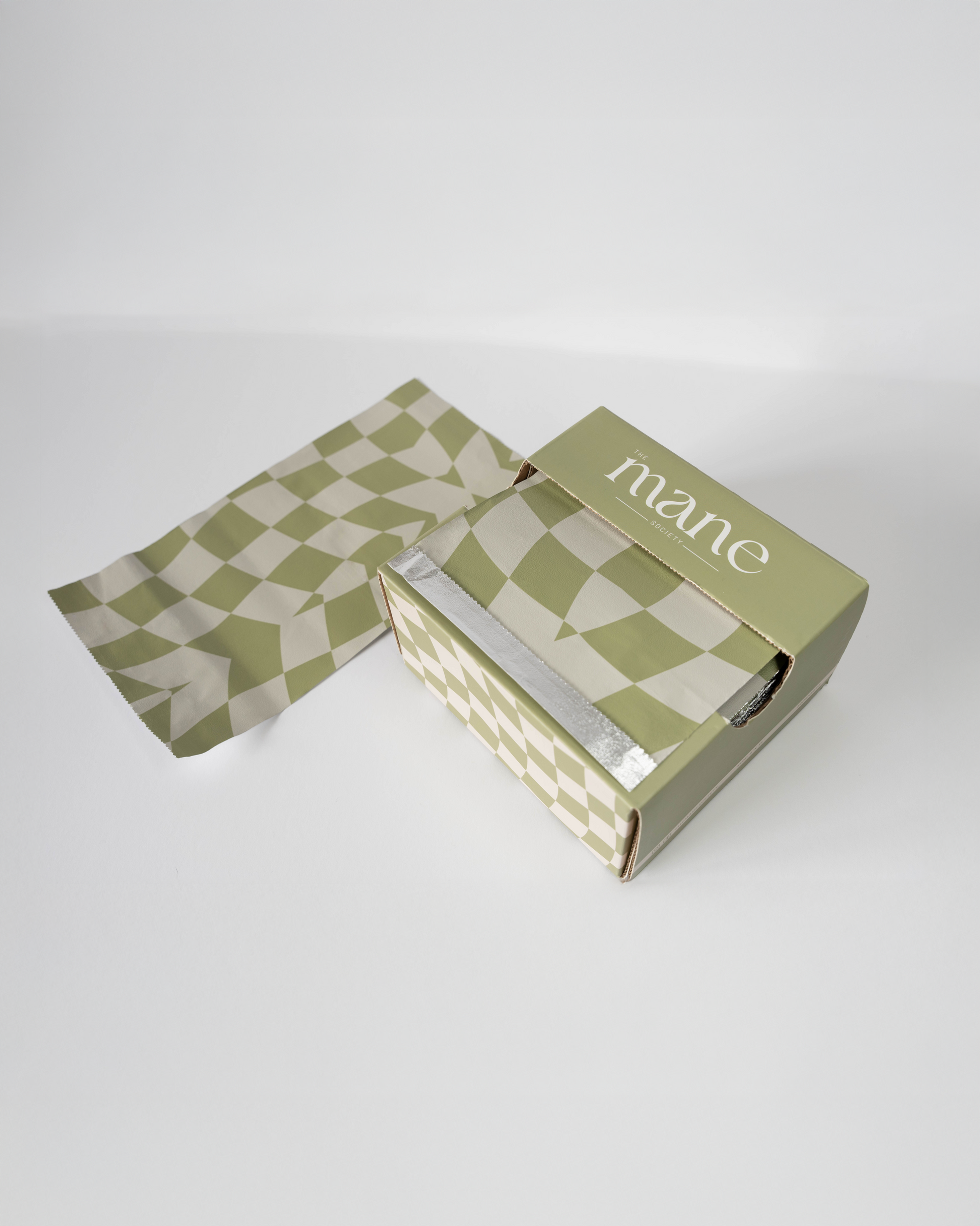 Pop-Up Hairdressing Foil – Checkmate Sage Pattern (6x11”, 500 Sheets)